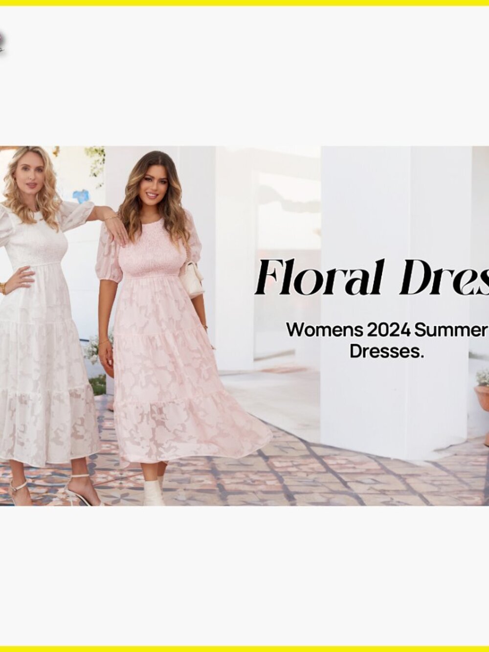 Summer Puff Sleeve Smocked Floral Dress Elegant Midi Tiered A-Line - Picture 7 of 7